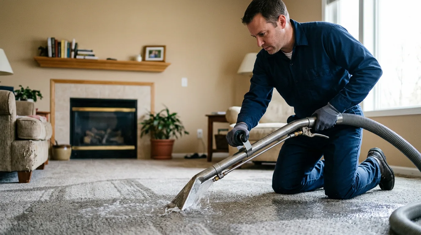 Water damage restoration technician working near Plymouth, ME
